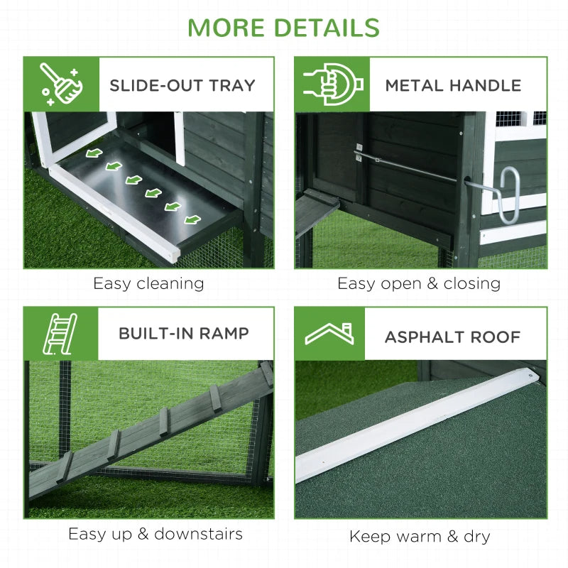 Wooden Chicken Coop, Hen House Outdoor With Run Nesting Box, Asphalt Roof, Removable Tray, Ramp, Poultry Cage For 2-3 Chickens, Green