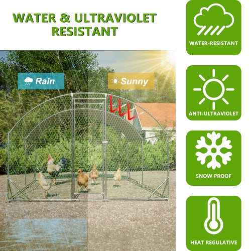 Large Chicken Coop Metal Chicken Run With Waterproof And Anti-UV Cover, Dome Shaped Walk-in Fence Cage Hen House For Outdoor And Yard Farm Use, 1 Tube Diameter, 9.84 X 13.12 X 6.56