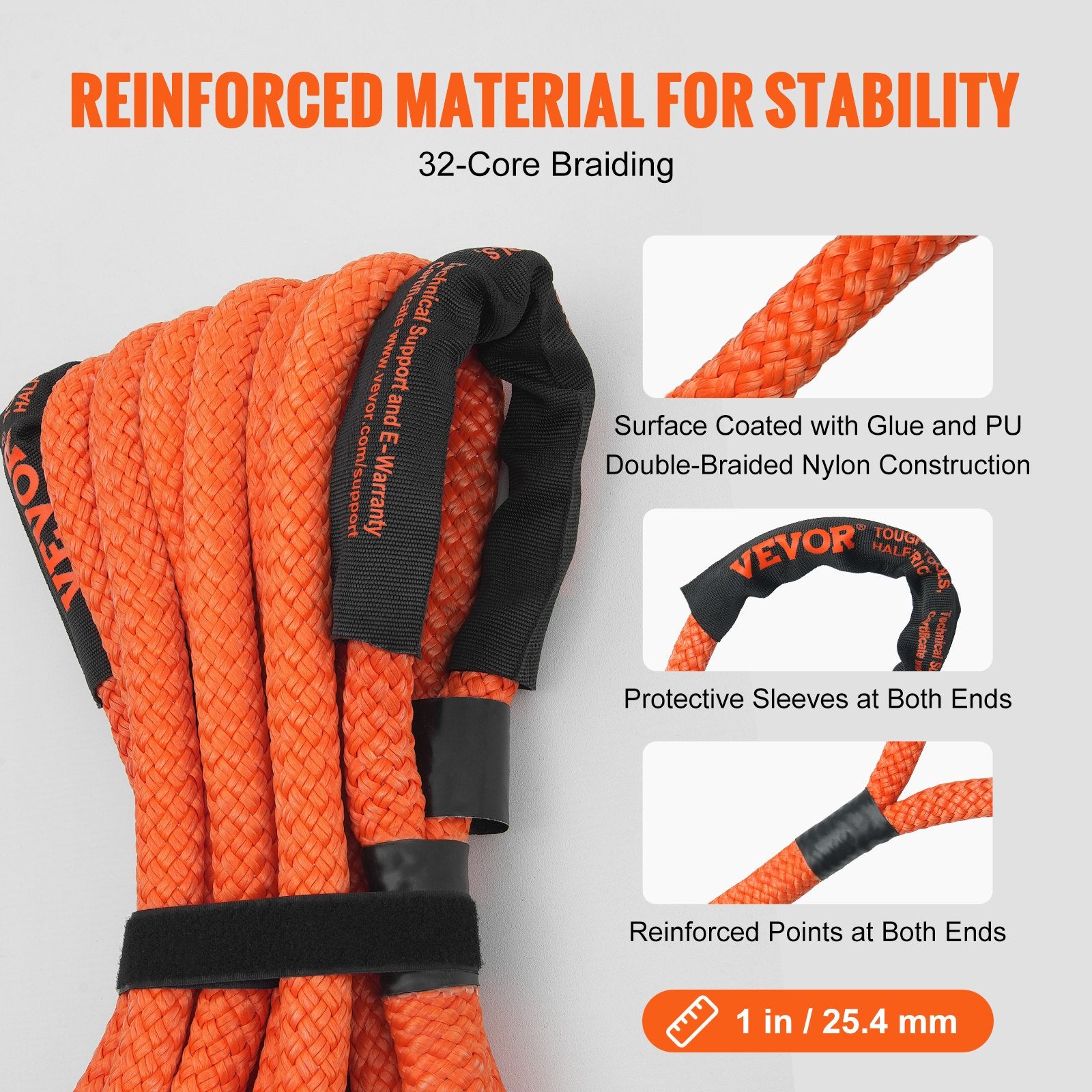 1" X 30' Kinetic Recovery Tow Rope 38,000 Lbs, Heavy-Duty Off Road Snatch Strap, Extreme Duty 30% Elasticity Energy Snatch Strap For Jeep Car Truck ATV UTV SUV Tractor