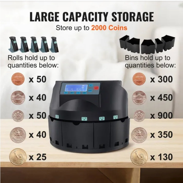 USD Coin Sorter Coin Counter Wrapper And Roller 300 Coins Min LCD Display