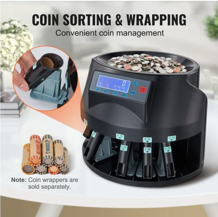 USD Coin Sorter Coin Counter Wrapper And Roller 300 Coins Min LCD Display
