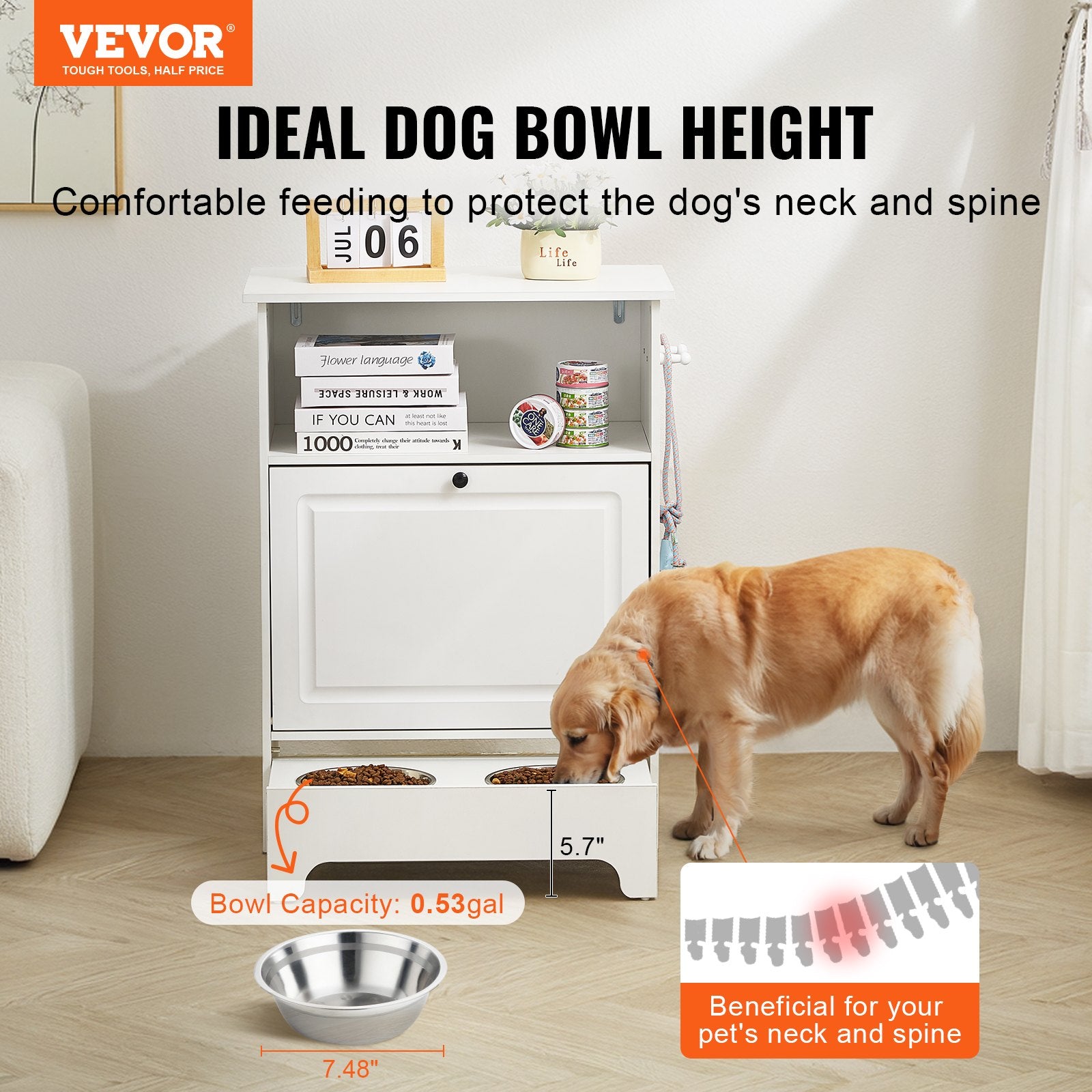 Pet Feeding Station W 2 Elevated Dog Bowls Dog Food & Toy Storage Cabinet