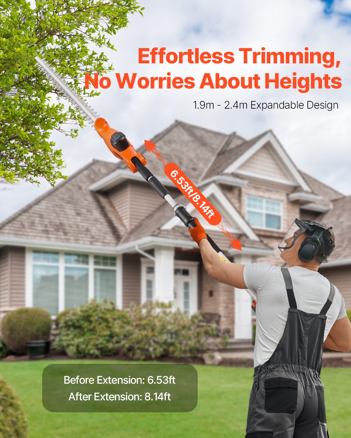 Cordless Electric Hedge Trimmer 20V 1200RMP With 20in Blade Extendable Trimmer