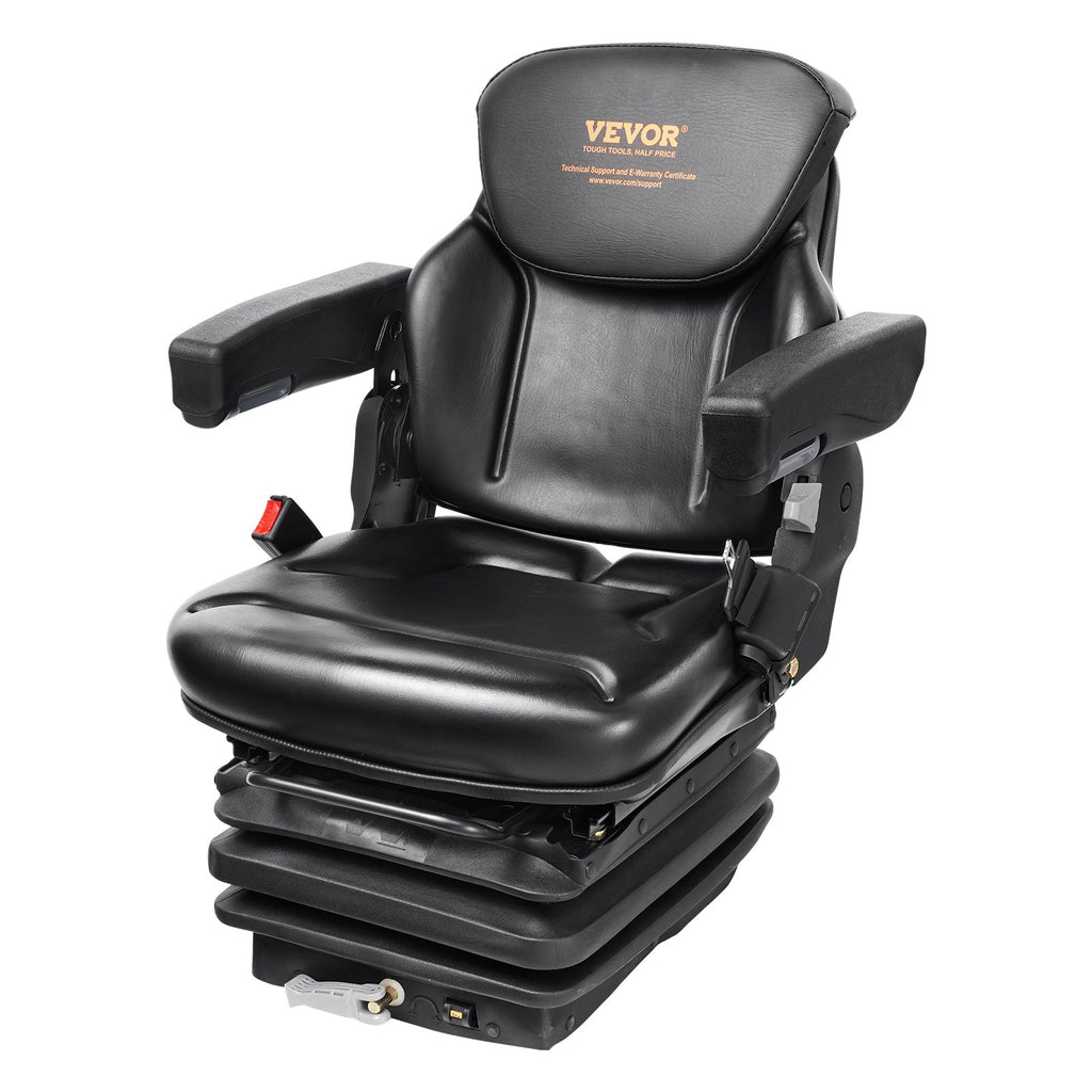 Universal Tractor Seat Suspension, Fold Down Forklift Seat With Adjustable Angle Back, Micro Switch, Seatbelt And Armrests, 3-level Shock Absorption Tractor Seat For Tractor Loader Excavator