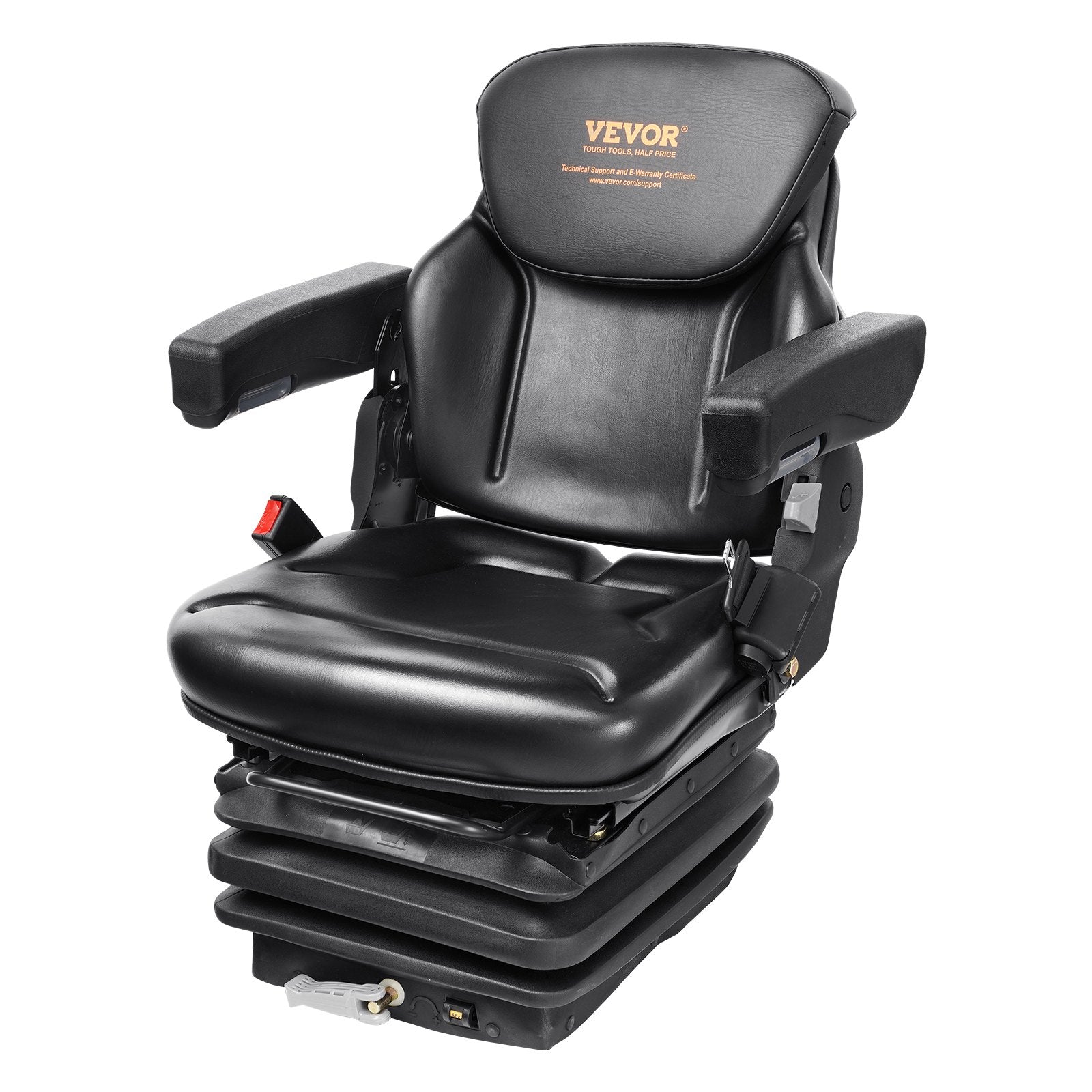 Universal Tractor Seat Suspension, Fold Down Forklift Seat With Adjustable Angle Back, Micro Switch, Seatbelt And Armrests, 3-level Shock Absorption Tractor Seat For Tractor Loader Excavator