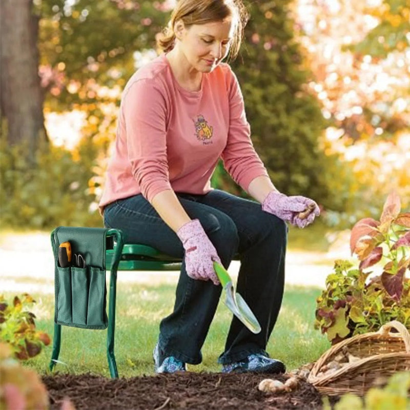 Foldable Farm Kneeler Seat With Kneeling Soft Cushion Pad Tools Pouch Portable Gardener