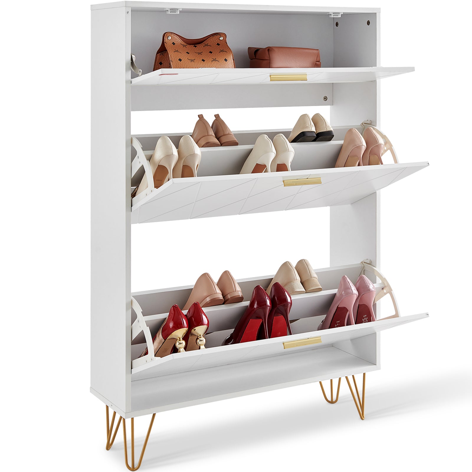 Shoe Cabinet With 3 Flip Drawers, Shoe Storage Cabinet For Entryway, Free Standing Shoe Storage Organizer For Heels, Boots, Slippers In Hallway, Living Room