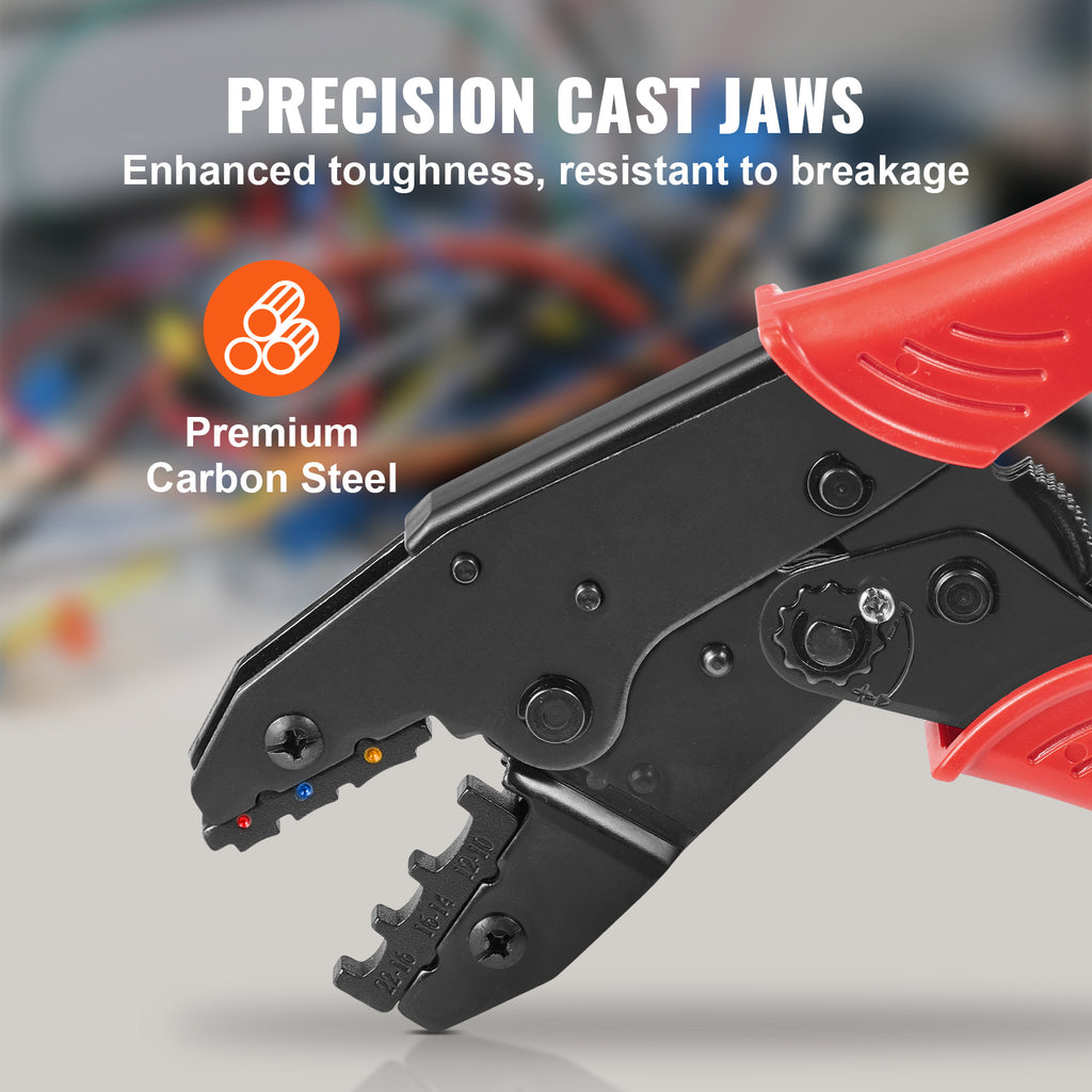 Ratcheting Crimping Tool Set For Insulated Electrical Connectors AWG22-10 With Wire Stripper And 210pcs Heat Shrink Tubes Labor-Saving Ratcheting Wire Crimp Pliers