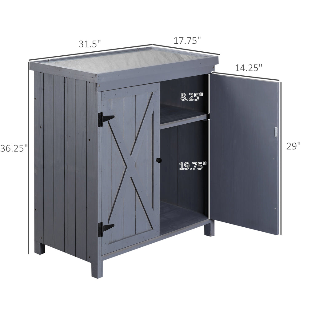 Outdoor Storage Cabinet, Outdoor Tool Shed with Galvanized Top and Two Shelves for Yard Tools or Pool Accessories, Gray