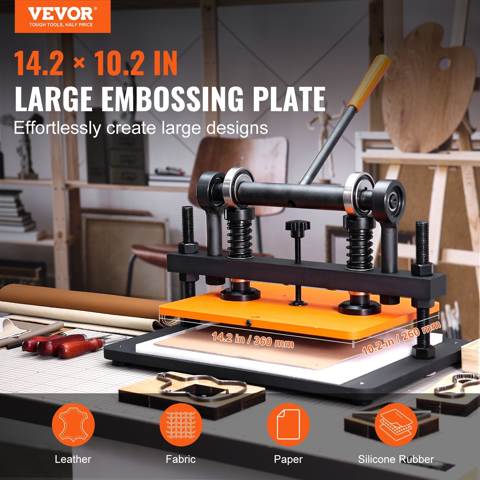 Leather Cutting Machine, 14.2 X 10.2 In Embossing Plate Manual Die Cutter, 0.47 In Pressure Stroke Dual Guide Shafts Die Cut Machine, Leather Embossing Machine For Various Of Materials