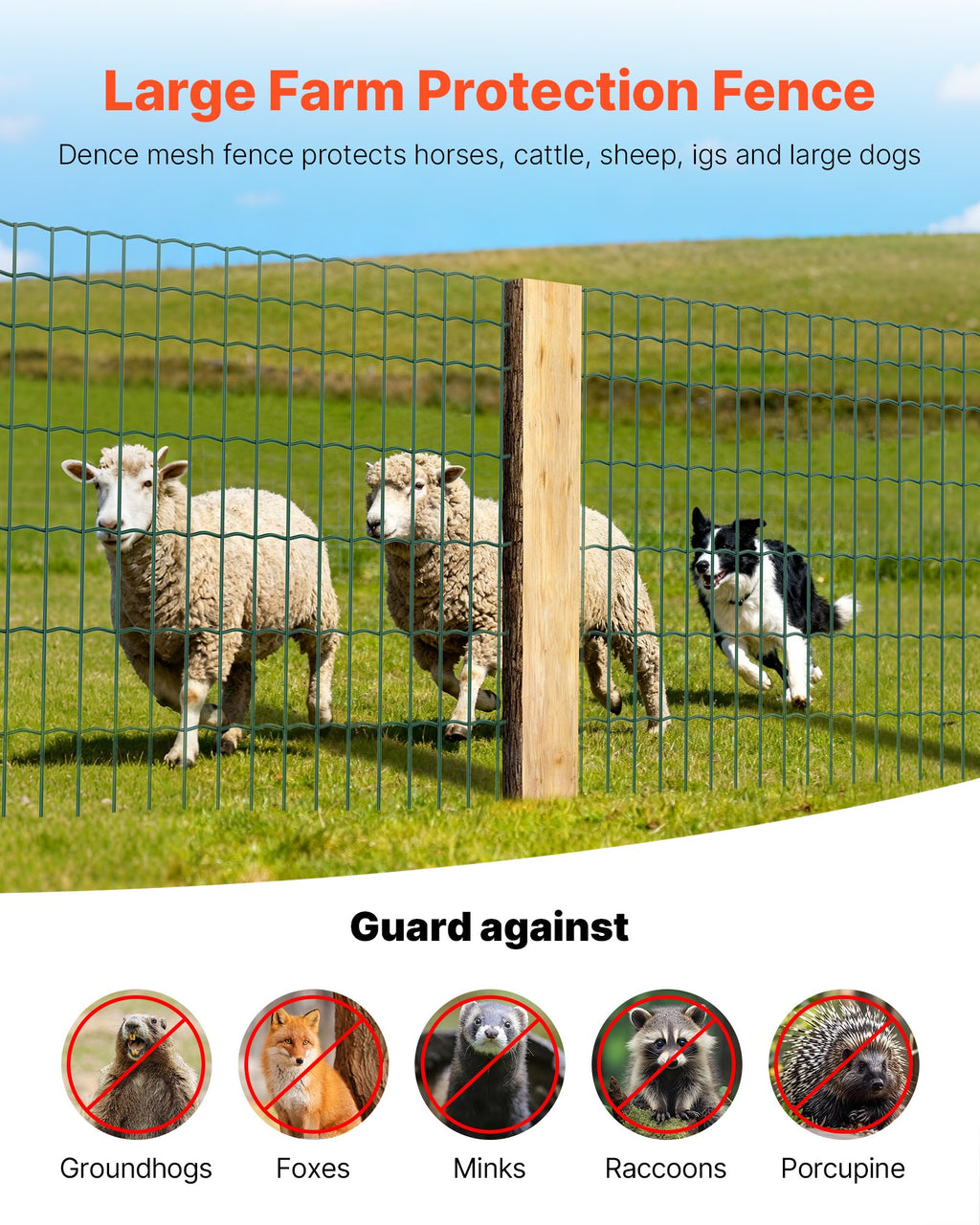 Farm Fence, 47 X 984 In, 2 X 4 In Mesh 2.1mm Galvanized Steel Wire Fencing For Cattle, Hog & Sheep, Heavy Duty Vinyl Coated Livestock Fence For Animal Enclosures, Cage Wire, Garden Fences, Green