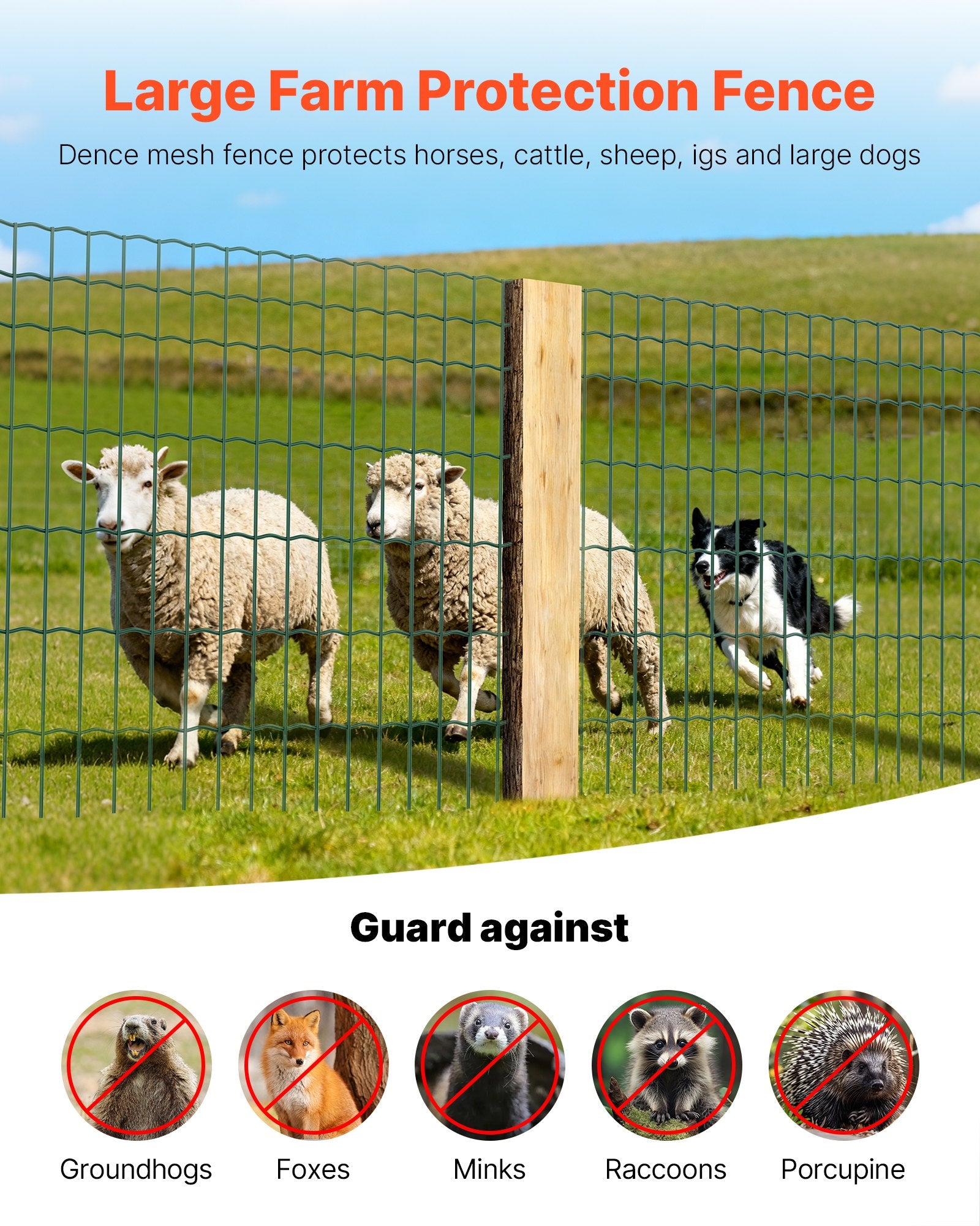 Farm Fence, 47 X 984 In, 2 X 4 In Mesh 2.1mm Galvanized Steel Wire Fencing For Cattle, Hog & Sheep, Heavy Duty Vinyl Coated Livestock Fence For Animal Enclosures, Cage Wire, Garden Fences, Green