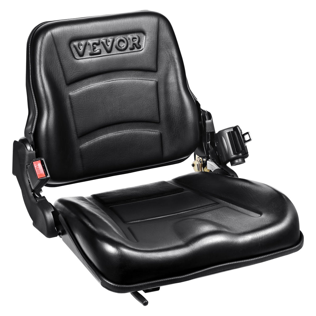 Universal Forklift Seat, Fold Down Tractor Seat With Adjustable Angle Back, Micro Switch And Retractable Seatbelt, 6.3-13.4 Inch Slot Forklift Seat For Tractor Loader Excavator