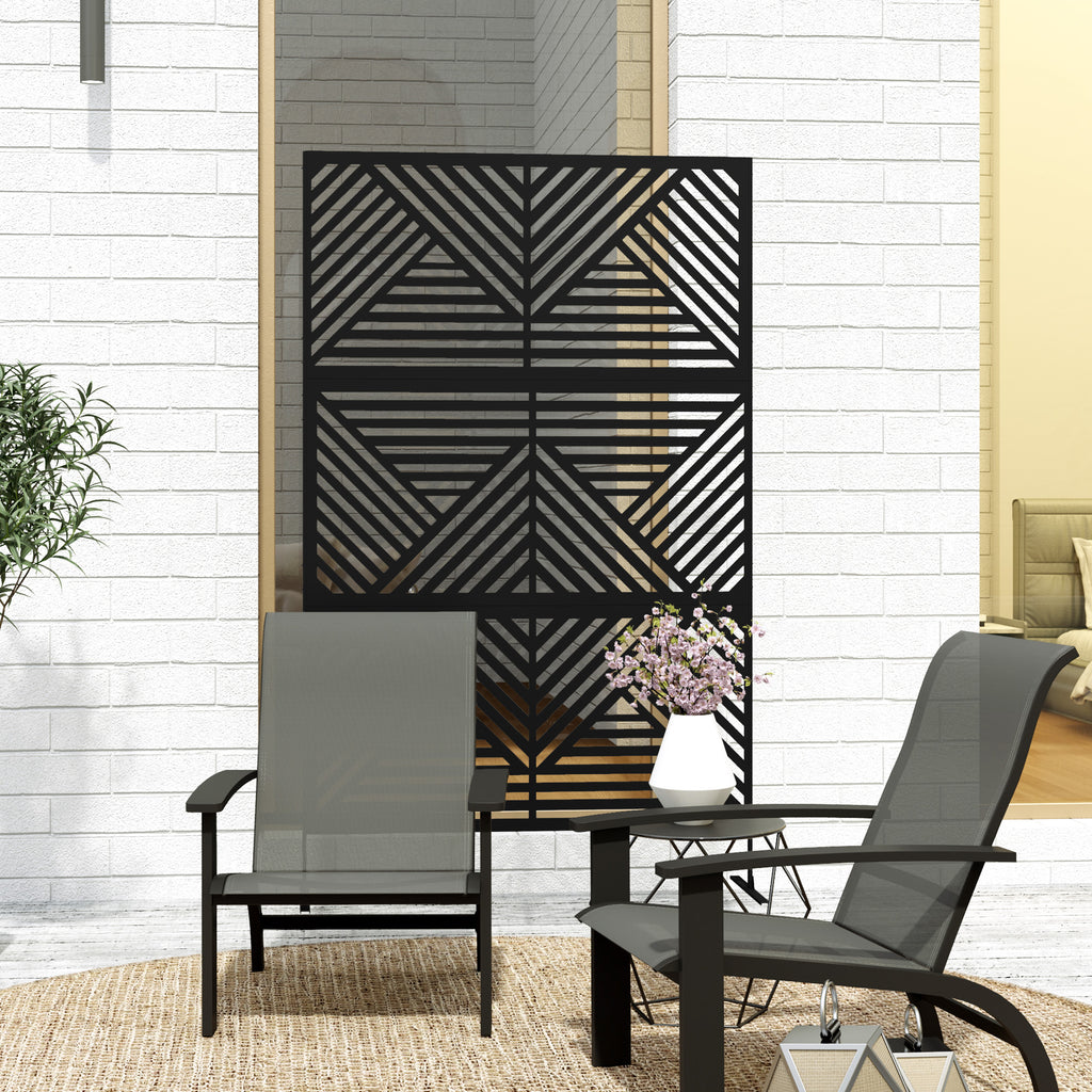 Decorative Privacy Fence Screen, Metal Outdoor Privacy Screen Climbing Plant Trellis with Stand, Rhombus Black