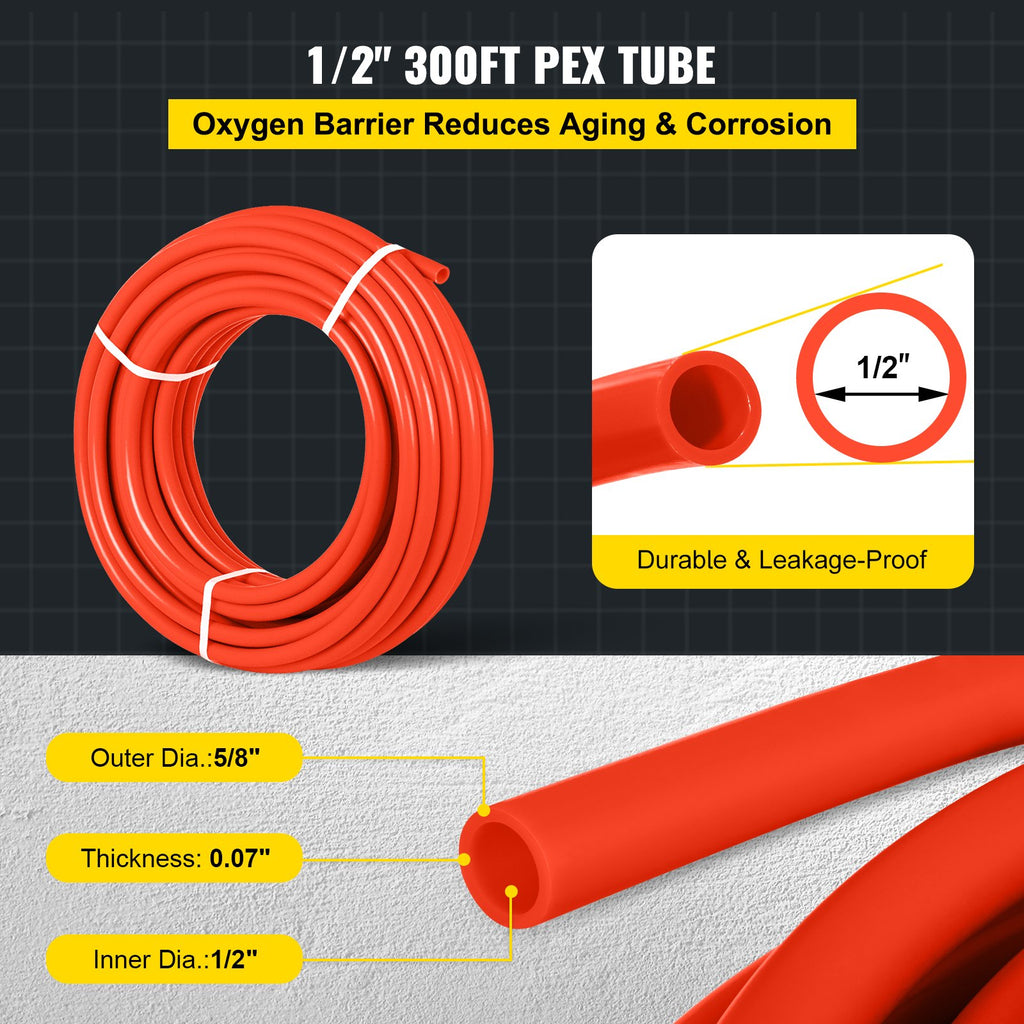 Oxygen Barrier   300 Feet Tube Coil EVOH PEX-B Pipe, For Residential Commercial Radiant Floor Heating, Red