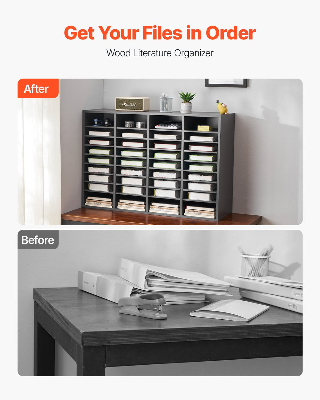 Literature Organizer, 36 Compartments Office Mailbox With Adjustable Shelves, Wooden Mailbox Sorter Medium Density Fiberboard Office Home Classroom Storage For Files, Documents, Papers, Grey