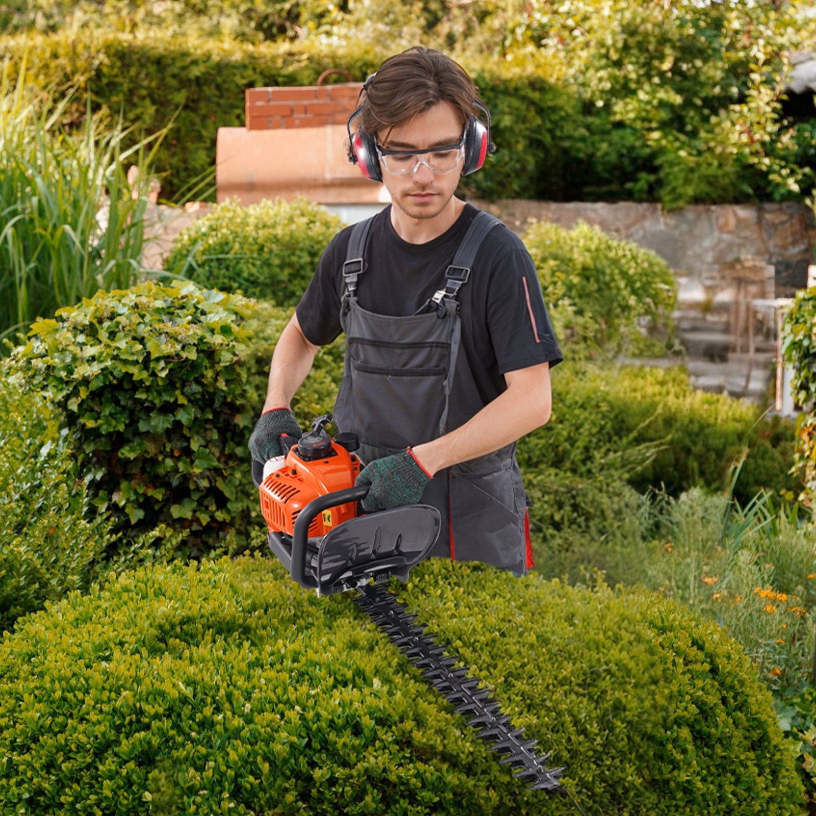 23.2-inch 26CC 2 Cycle Gas Hedge Trimmer, Gas Powered Handheld Hedge Trimmer With Dual Sided Dual Action Blade, 180° Adjustable Trimmer Head, Suitable For Trimming Shrubs, Low Bushes