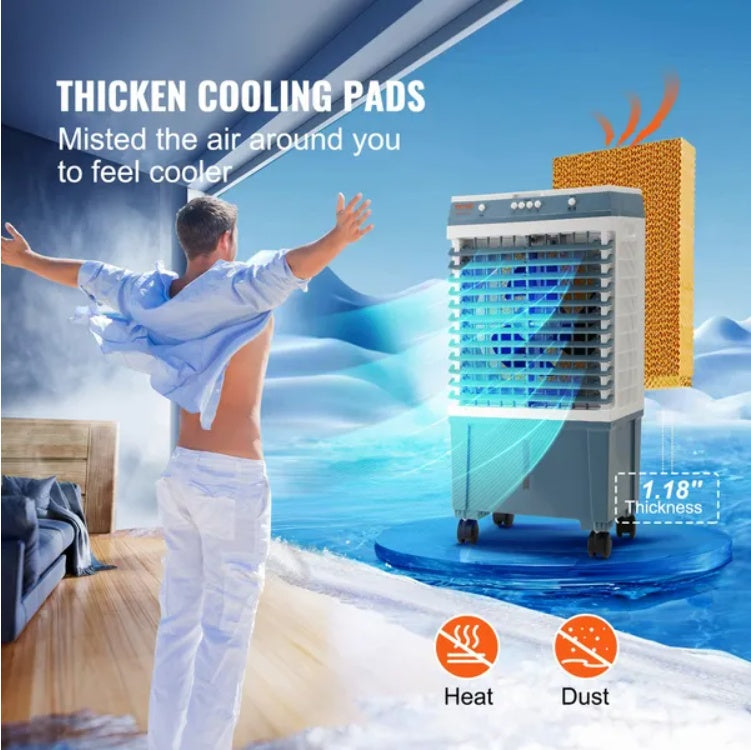 Evaporative Air Cooler, Oscillating Swamp Cooler With Adjustable 3 Speeds, Portable Air Cooler For Indoor Outdoor Use