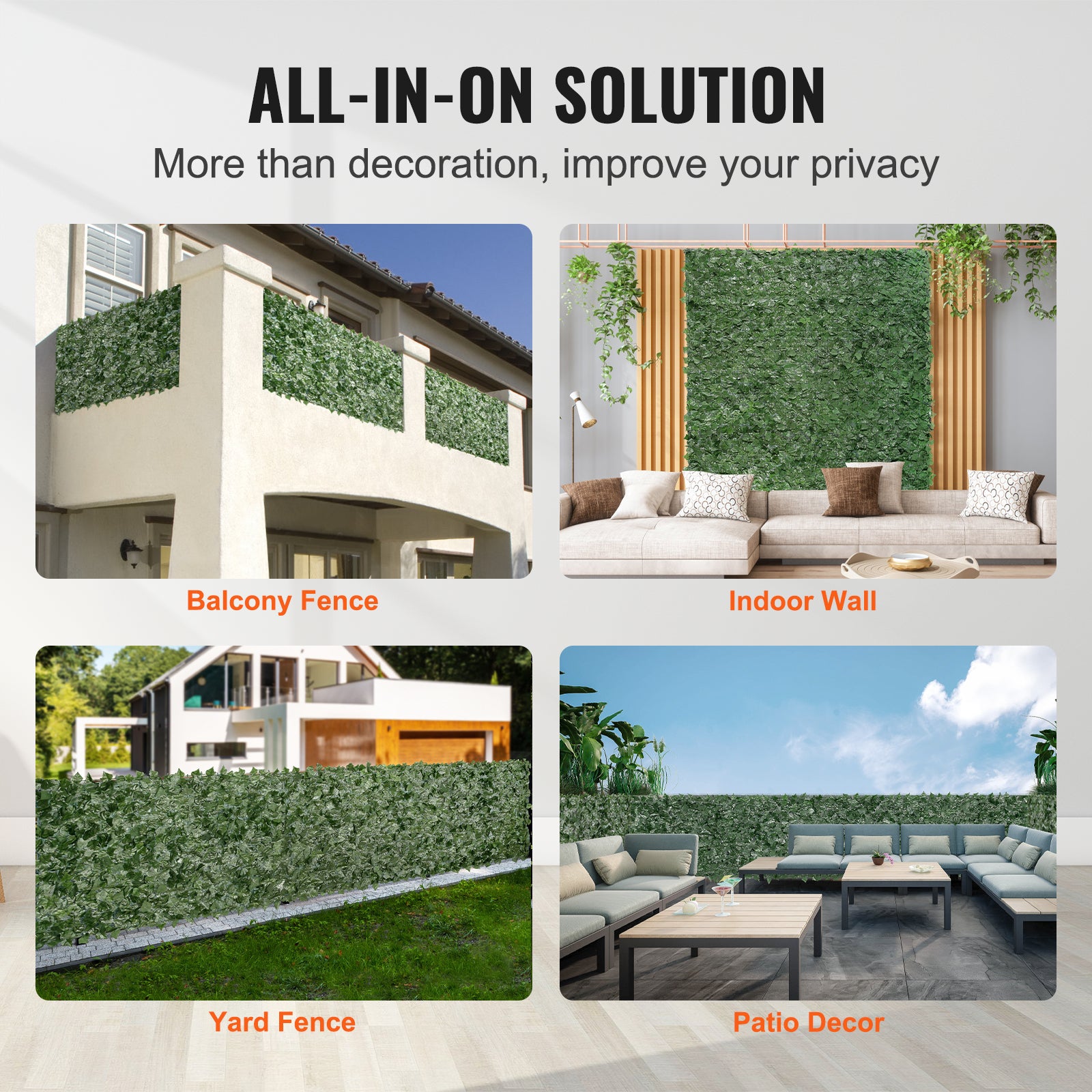 Ivy Privacy Fence, 96 X 72 In Artificial Green Wall Screen, Greenery Ivy Fence With Mesh Cloth Backing And Strengthened Joint, Faux Hedges Vine Leaf Decoration For Outdoor Garden, Yard, Balcony
