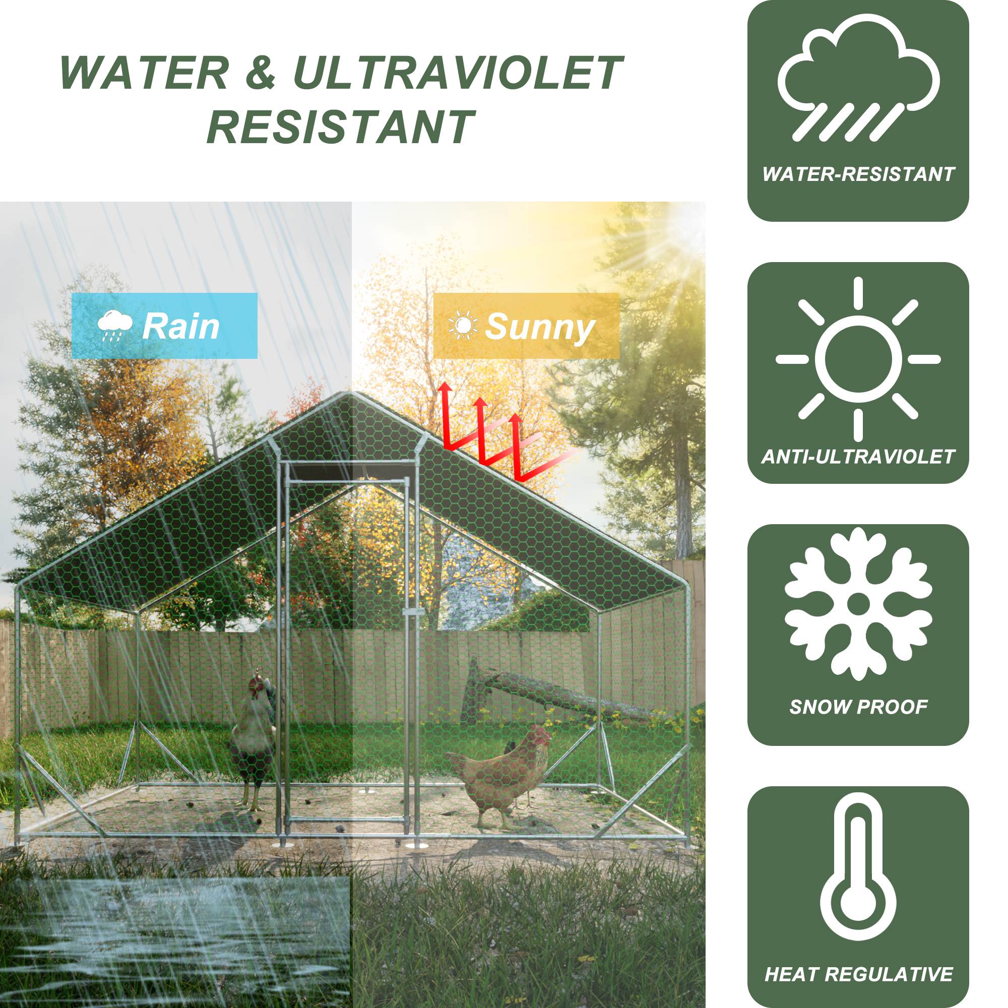 Large Metal Chicken Coop, Walk-in Chicken Run, Galvanized Wire Poultry Chicken Hen Pen Cage, Rabbits Duck Cages With Waterproof And Anti-Ultraviolet Cover For Outside