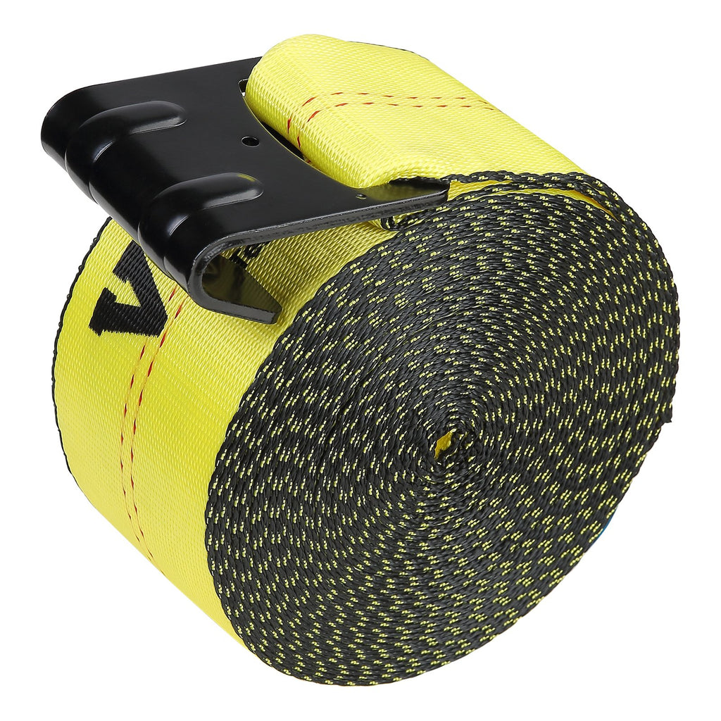 Winch Straps, 4'X 30', 6000 Lbs Load Capacity, 18000 Lbs Break Strength, Truck Straps With Flat Hook, Flatbed Tie Downs Cargo Control For Trailers, Farms, Rescues, Tree Saver, Yellow,4 Pack