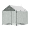 Metal Chicken Coop, 6.56x6.56x6.56ft Large Walk-in Chicken Runs With Cover, Spire Roof Hen House Enclosure With Security Lock, Outdoor Duck Rabbit Cage Poultry Pen For Backyard, Farm, Yard