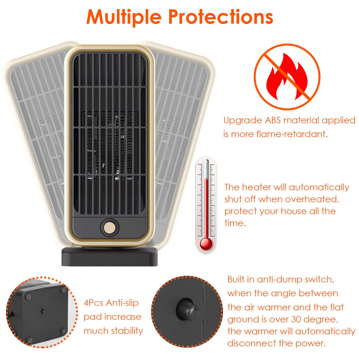 1Pc 500W Portable Electric Heater PTC Ceramic Heating Space Heater Overheating Tip Over Protection 3S Heating Space For 322 Sq FT Home Office Use