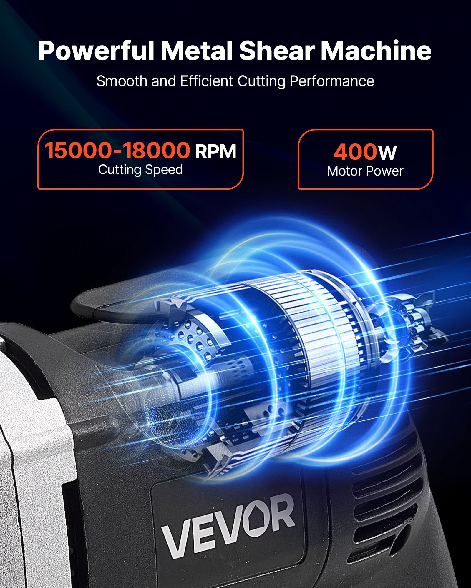 Electric Metal Shear, 4.0-Amp Corded Sheet Metal Cutter With 360-Degree Swivel Head, Variable Speed, Continuous Cutting, Clean Cut For 18GA Galvanized Steel, 20 GA Stainless Steel, 2500 SPM