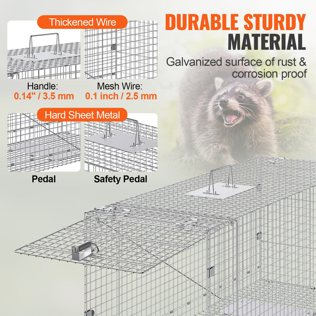 Live Animal Cage Trap, Humane Cat Trap Galvanized Iron, Folding Animal Trap With Handle For Stray Dogs, Armadillos, Raccoons, Marmots, Foxes