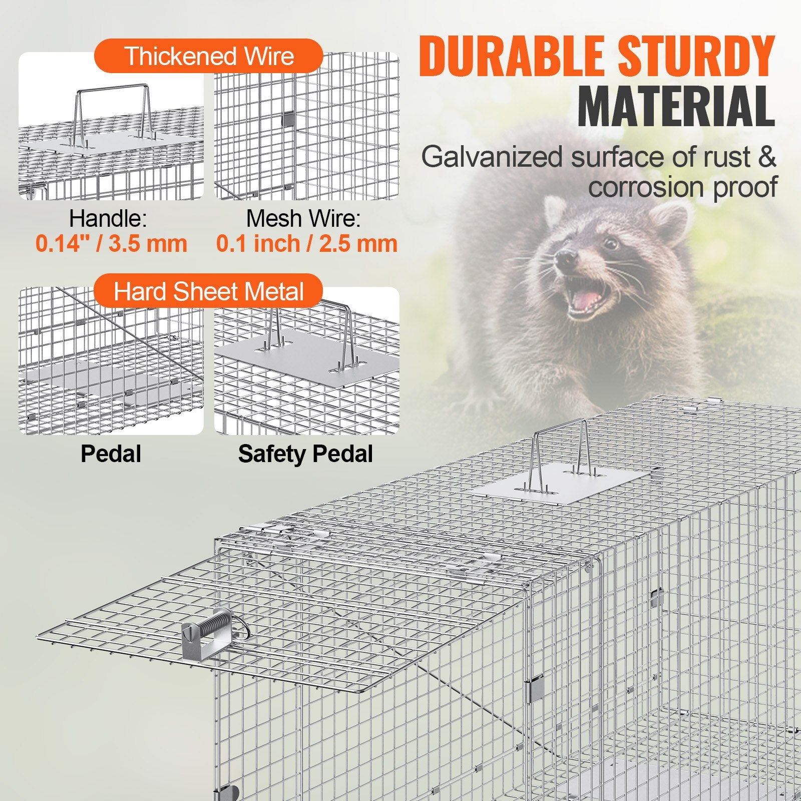 Live Animal Cage Trap, Humane Cat Trap Galvanized Iron, Folding Animal Trap With Handle For Stray Dogs, Armadillos, Raccoons, Marmots, Foxes