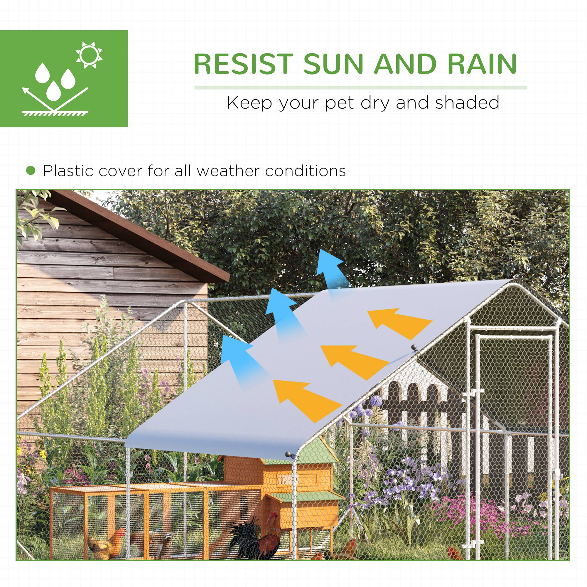 PawHut Large Chicken Coop Metal Chicken Run With Waterproof And Anti-UV Cover, Spire Shaped Walk In Fence Cage Hen House For Outdoor And Yard Farm Use, 1 Tube Diameter, 9.8X 13.1 X 6.6