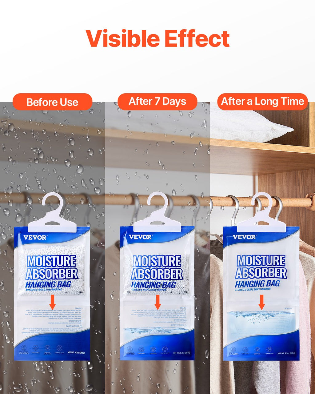 HangingMoisture Absorber, 9.3 Oz Hanging Closet Dehumidifier Bags 10 Packs, Fragrance FreeMoisture Bags In Wardrobes, Bedrooms, Bathrooms