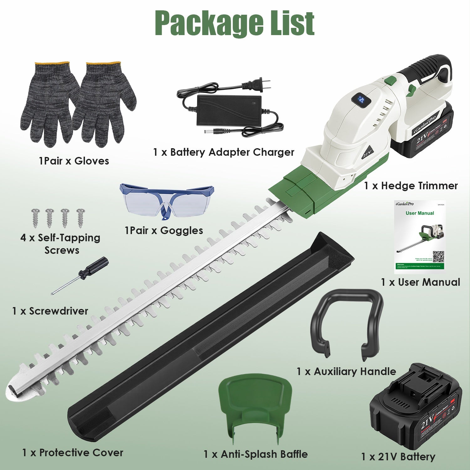 20in Cordless Hedge Trimmer For Spring Garden 21V Handheld Bush Trimmer Electric Grass Shrub Trimmer With Dual Action Blades 0.6in Cutting Diameter Safety Lock 90 Degree Adjustable Handle For Spring