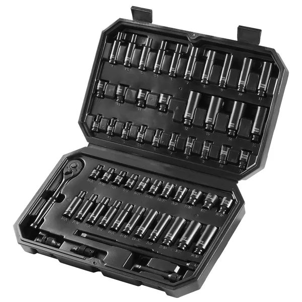 Impact Sockets Set 55pcs 6-Point  Drive Bit Ratchet Tool Kit Case