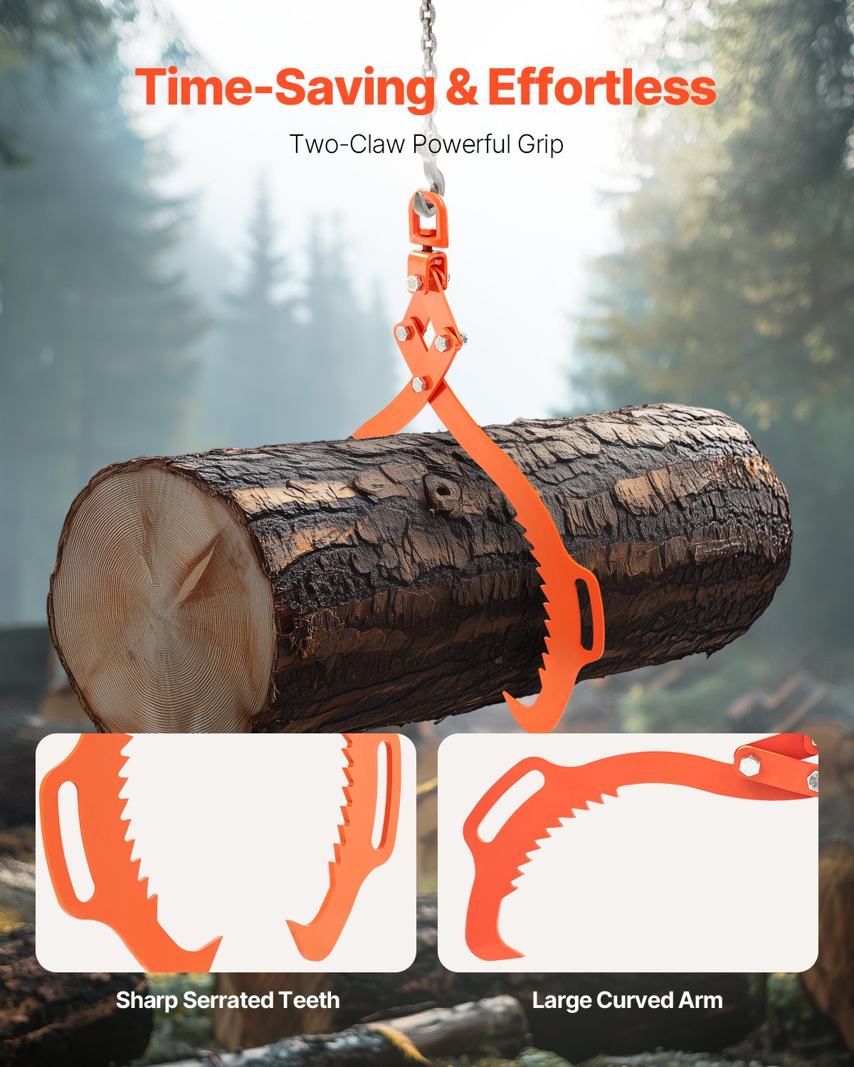 32in Log Lifting Tongs 2 Claw Solid Steel Log Grapple Swivel Log Tools