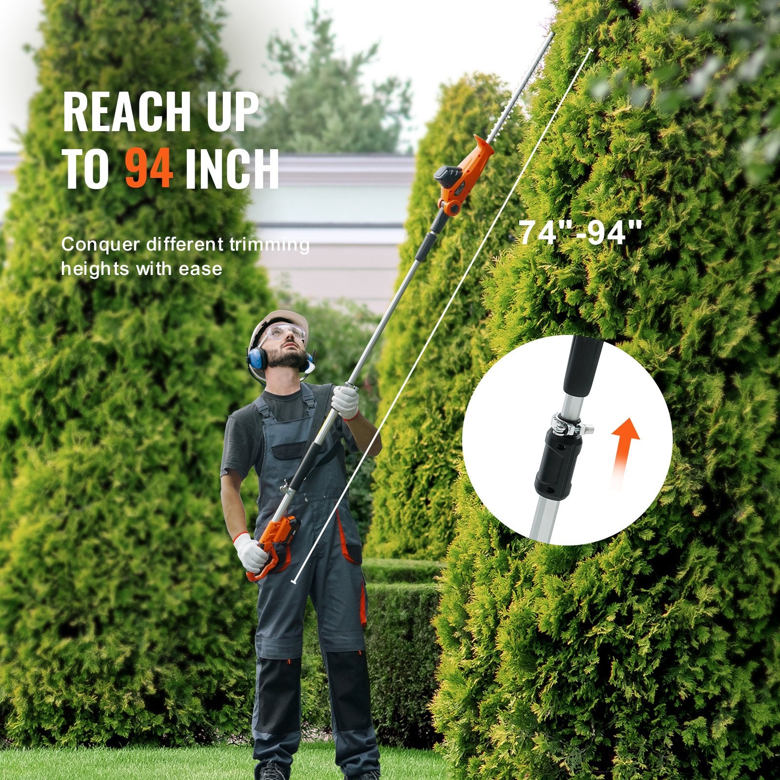 20V Cordless Hedge Trimmer, 18 Inch Double-edged Steel Blade, Pole Hedge Trimmer Kit 20V Battery, Fast Charger Included, Telescoping Design For High Branches