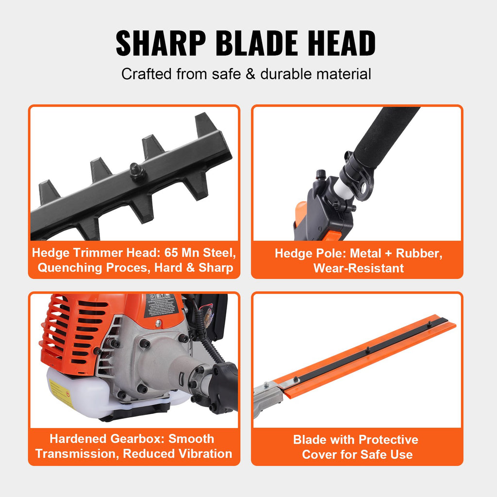 15.7-inch 26CC 2 Cycle Gas Hedge Trimmer, Gas Powered Pole Hedge Trimmer With Dual Sided Dual Action Blade, 270° Adjustable Trimmer Head, Suitable For Trimming Shrubs, Bushes