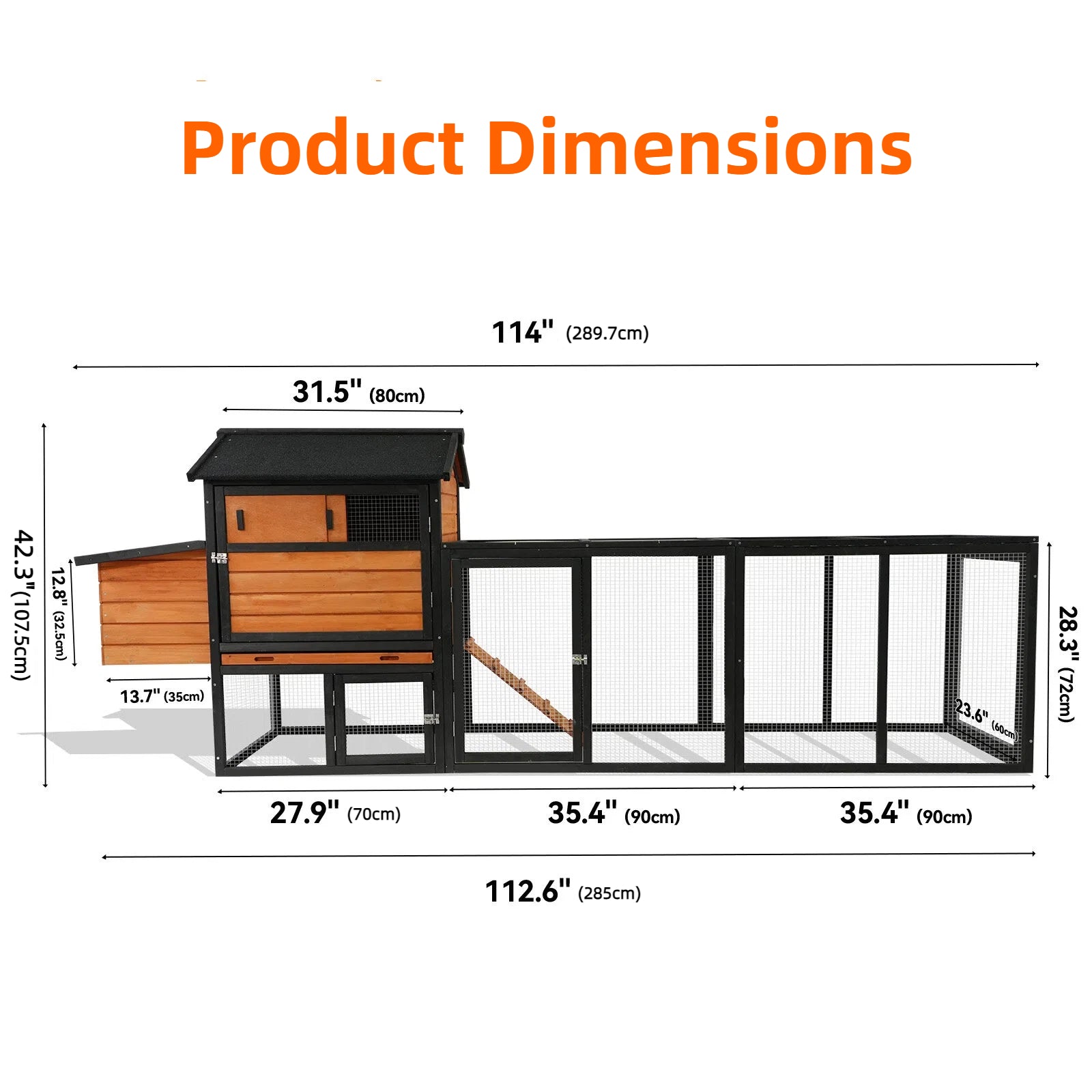 Brown Black Wooden Chicken Coop, Large Outdoor Hen House With Run And Nesting Box Poultry Cage, Rabbit Hutch, Waterproof Anti-UV Panel For Backyard