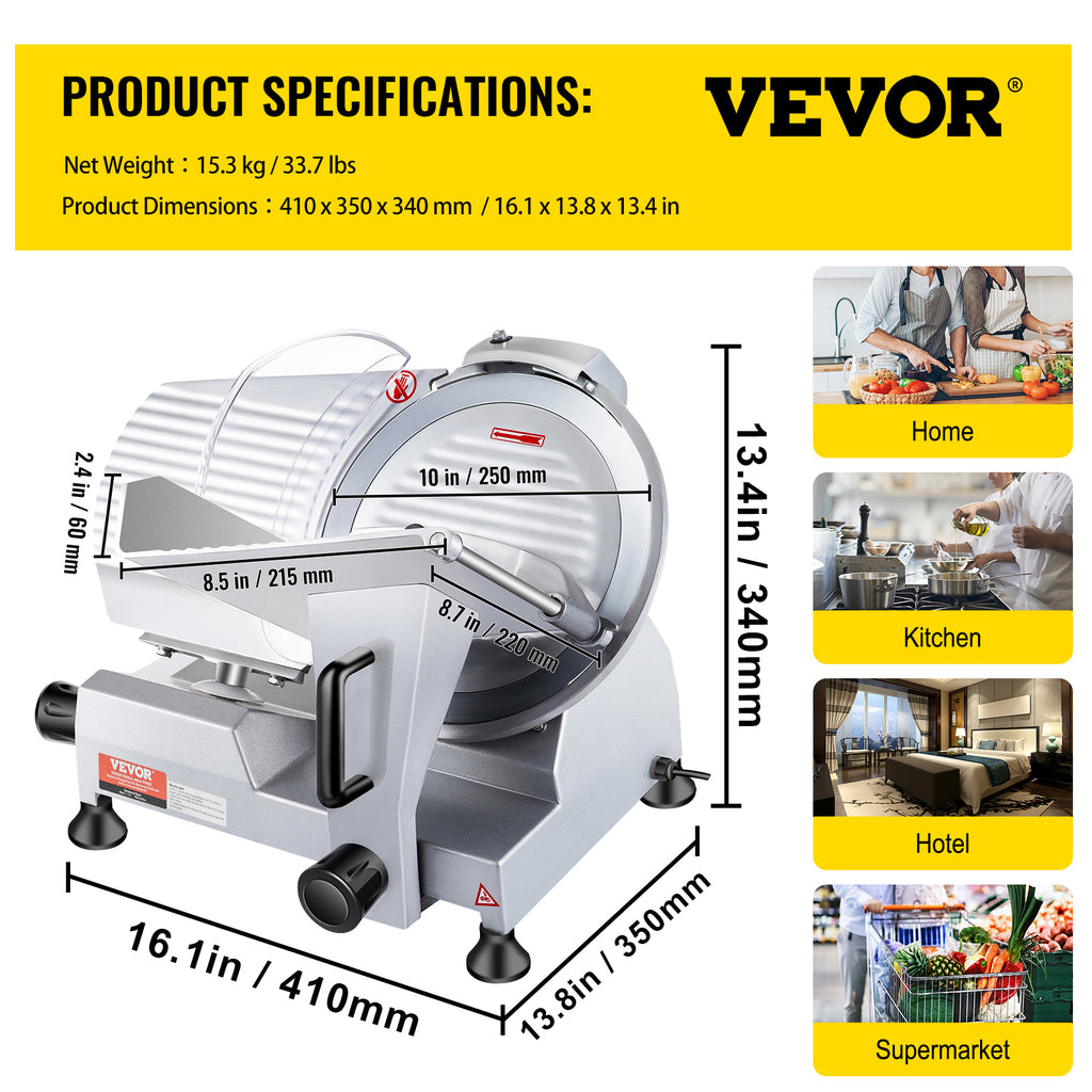 240W Commercial Meat Slicer, Electric Deli Food Slicer, Carbon Steel Blade Electric Food Slicer, 350-400RPM Meat Slicer, 0 - 0.47 Inch Thickness Adjustable For Commercial And Home Use