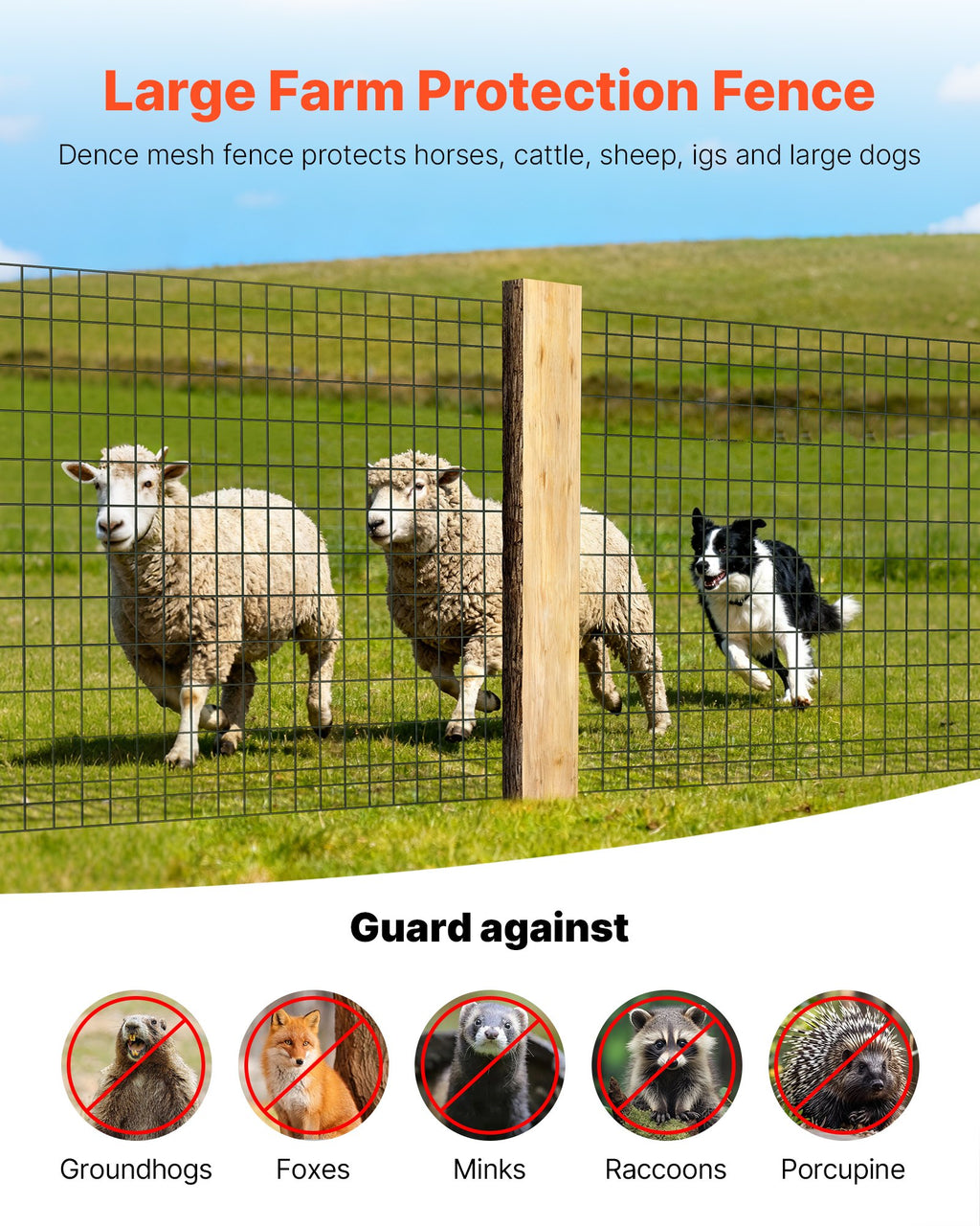 Farm Fence,  48 In X 50 Ft, 2 X 4 In Mesh 14 Gauge Galvanized Steel Wire Fencing For Cattle, Hog & Sheep , Heavy Duty Vinyl Coated Livestock Fence For Animal Enclosures, Cage Wire, Garden Fences