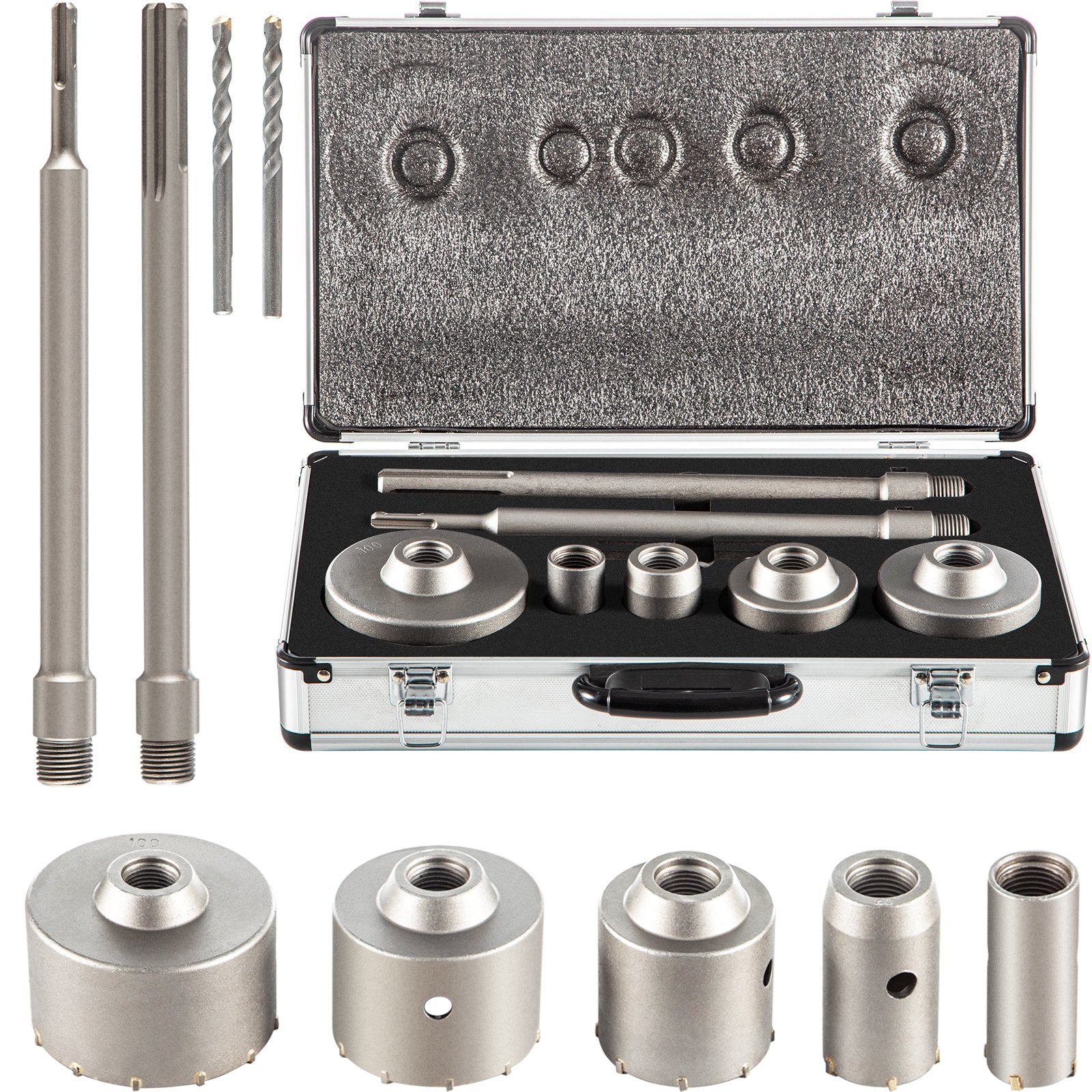 Concrete Hole Saw Kit, 1-2/11', 1-3/5', 2-9/16', 3-5/32', 3-15/16' Drill Bit Set SDS Plus & SDS MAX Shank Wall Hole Cutter W/a 4-1/3' Connecting Rod For Concrete, Cement, Stone Wall, Masonry