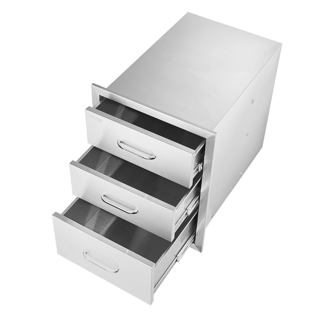 18x20.5 Inch Outdoor Kitchen Stainless Steel Triple Access BBQ Drawers With Chrome Handle, 18 X20.5 X 23 Inch