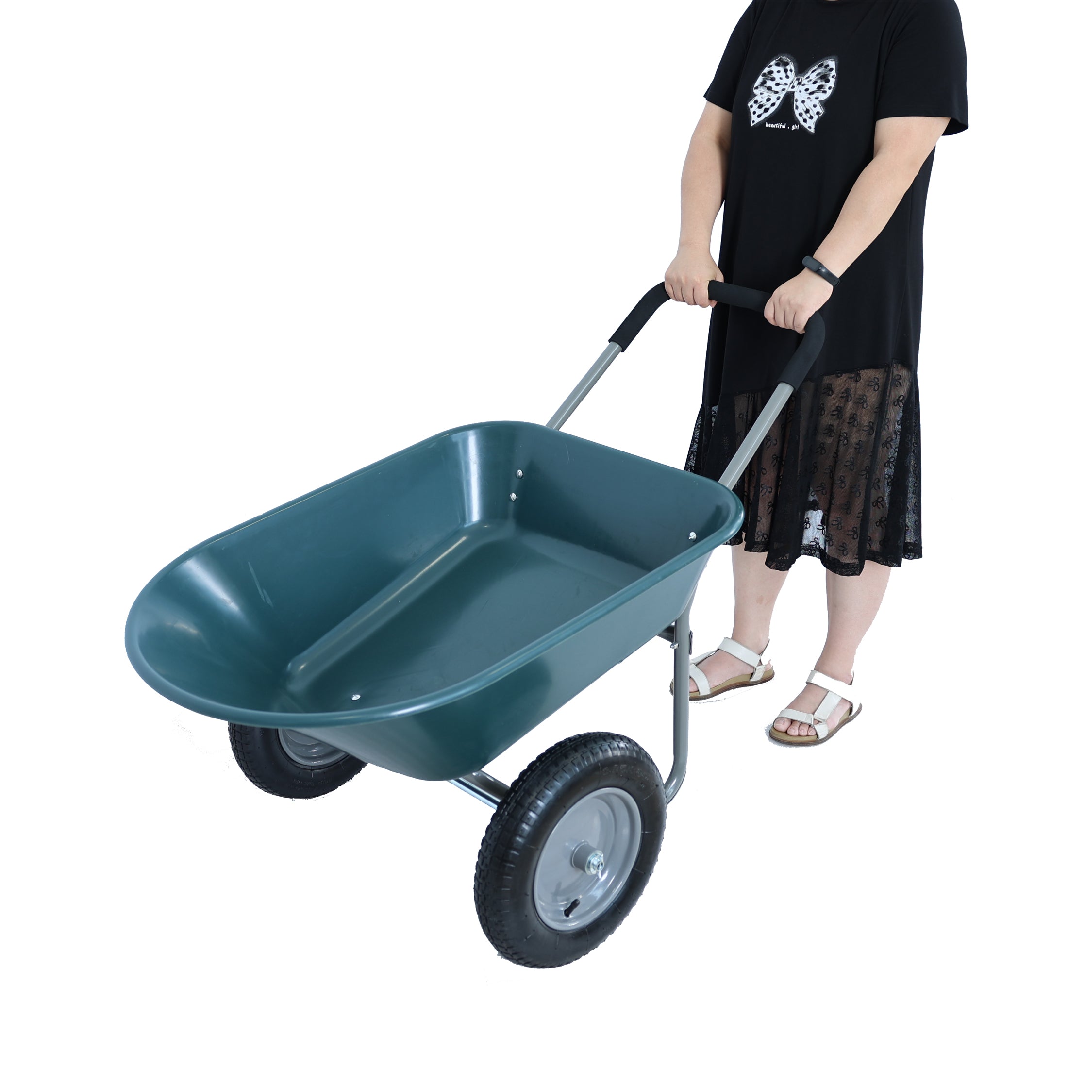 Trolley Green Garden Two Wheels Trolley 15 Inch Pneumatic Wheels