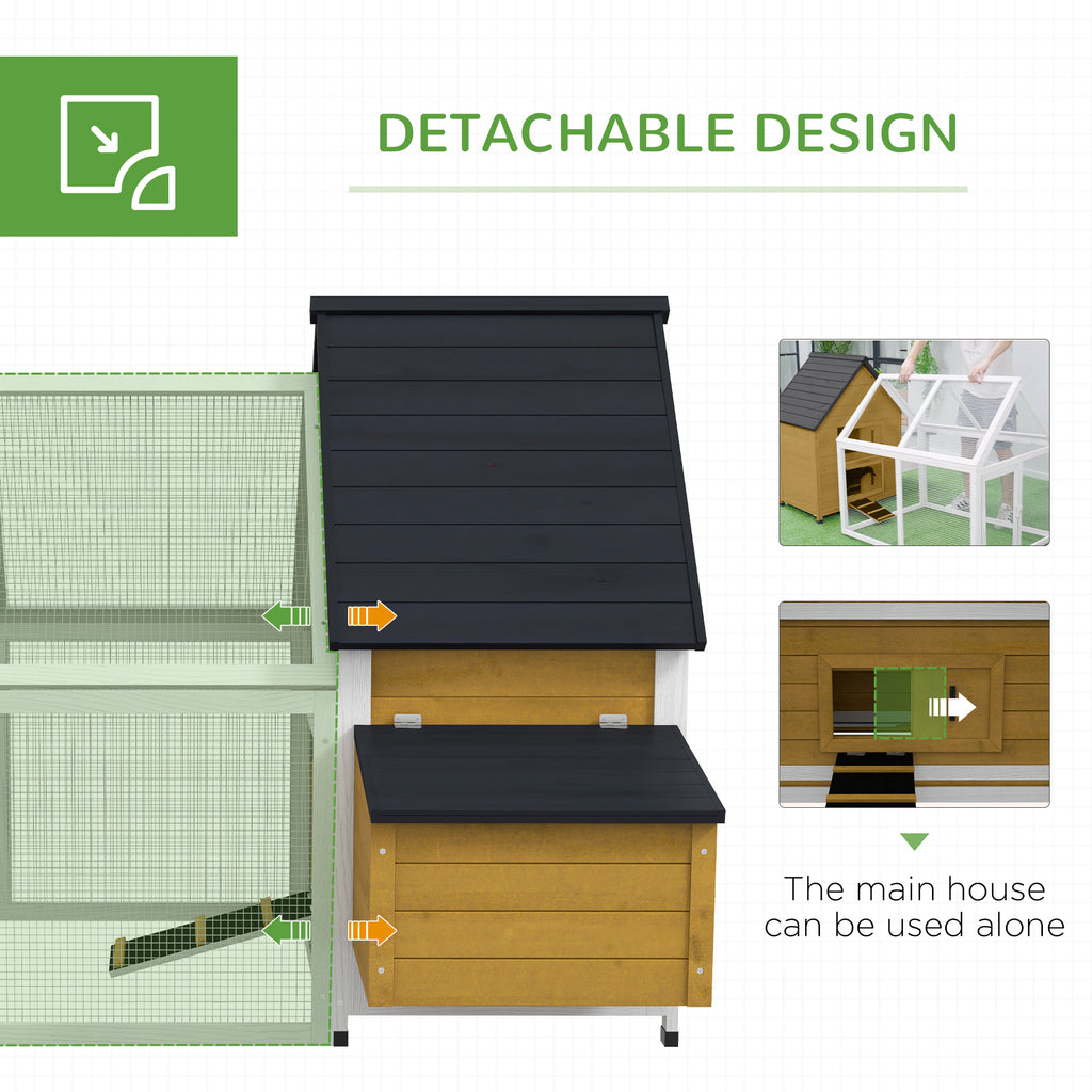 65" Chicken Coop Wooden Chicken House Rabbit Hutch Poultry Cage Hen Pen Backyard with Nesting Box, Ramp, Run, Yellow