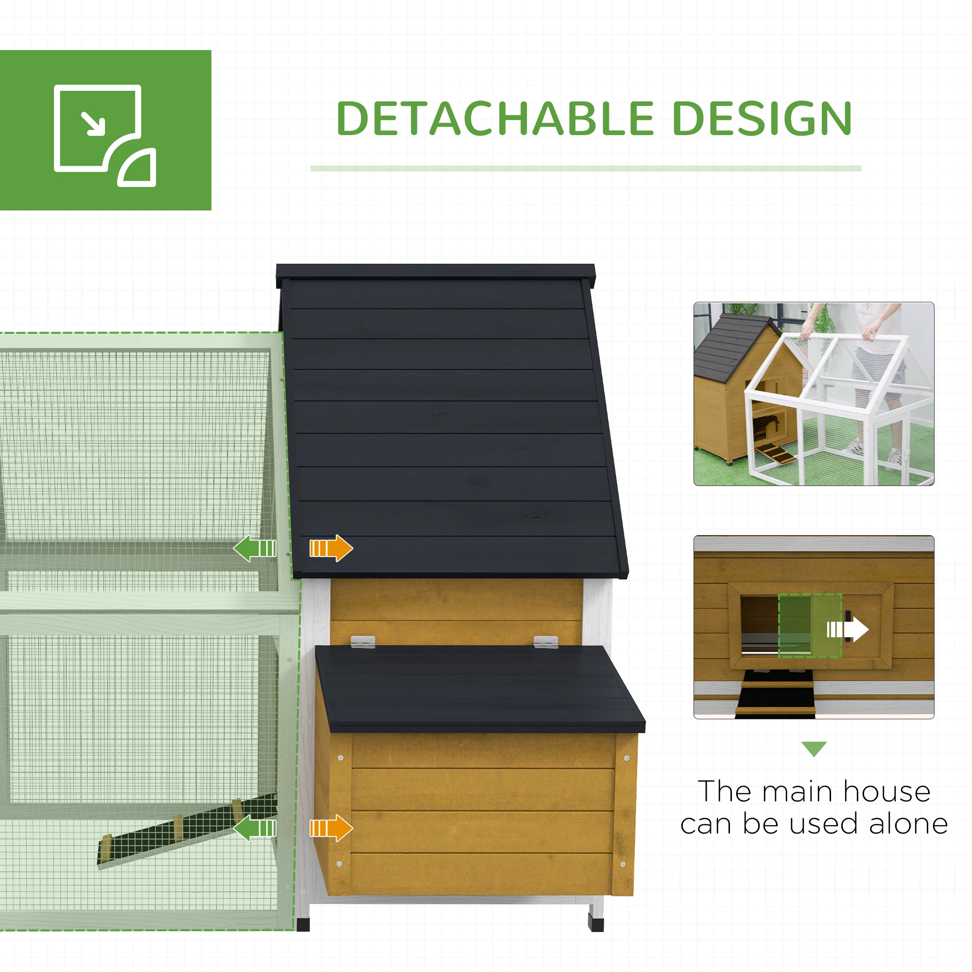 65" Chicken Coop Wooden Chicken House Rabbit Hutch Poultry Cage Hen Pen Backyard with Nesting Box, Ramp, Run, Yellow
