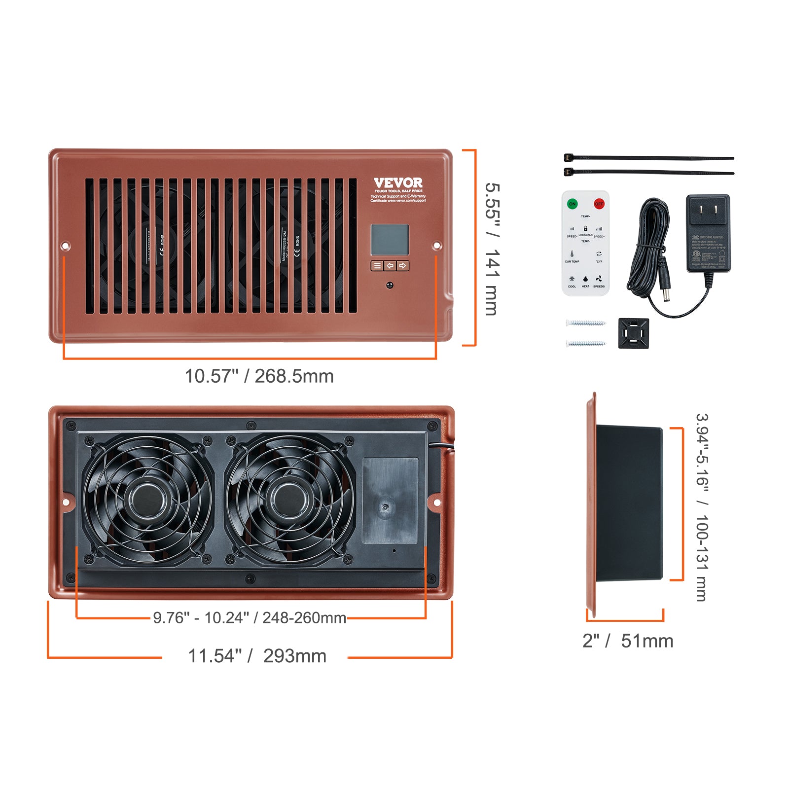 Register Booster Fan, Quiet Vent Booster Fan Fits Register Holes, With Remote Control And Thermostat Control, Adjustable Speed For Heating Cooling Smart Vent, Brown
