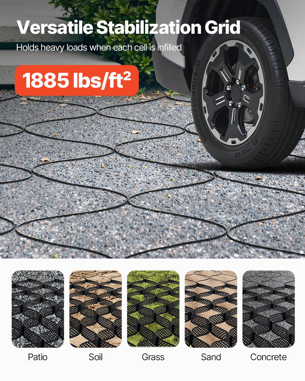 Ground Grid 4-Inch Depth Geocell Grid 17.06x8.86 FT / 5200x2700 Mm For Gravel