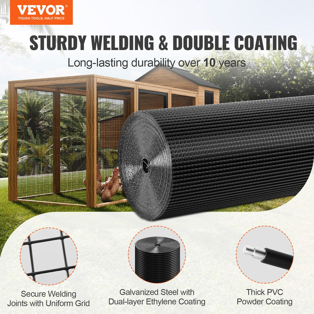 Hardware Cloth, 36'' X 50' Galvanized Wire Mesh Roll, 19 Gauge Chicken Wire Fence Roll, Vinyl Coating Metal Wire Mesh For Chicken Coop Barrier, Rabbit Snake Fences, Poultry Enclosures