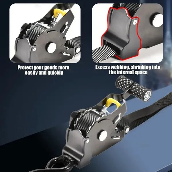 1pc Retractable Ratchet Strap, Self Retractable Tie Down Strap, 10ft Tensile Strength, 1500lbs Tensile Strength, Strong Black Heavy Duty Automatic Ratchet Strap For Securing Cargo, Trucks, Motorcycles
