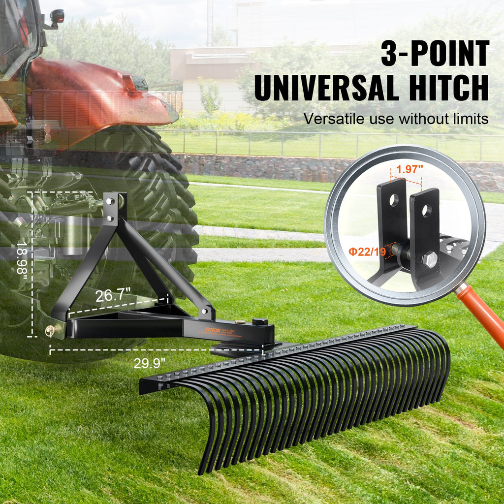 Tow Behind Dethatcher, 72-inch Tow Dethatcher With 36 Steel Tines, 3-Point Lawn Dethatcher Rake With Attachments For Tractor, Landscape Rake For Garden, Farm, Grass
